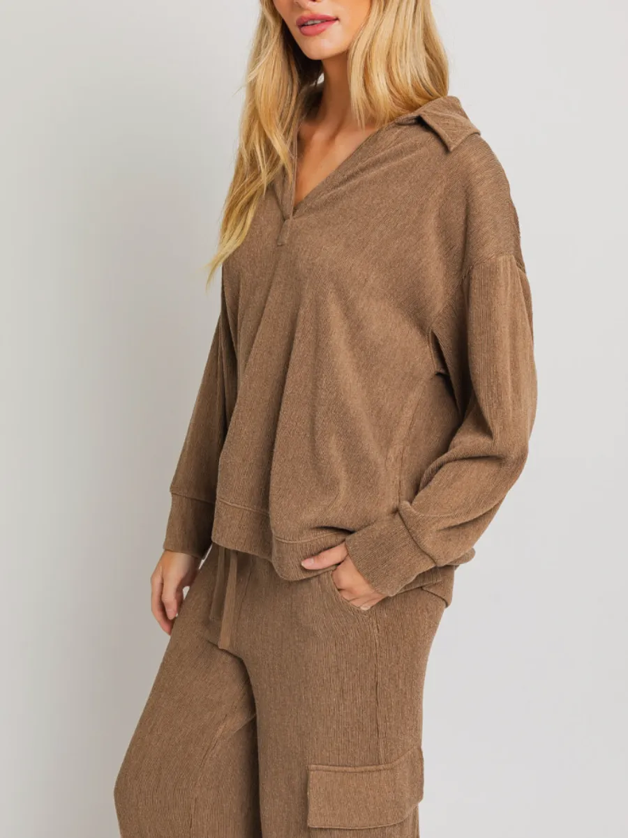 V Neck Polo Long Sleeve Top