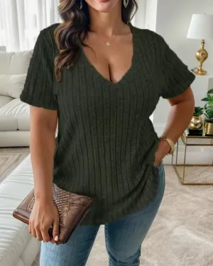 V Neck Striped Tops for Plus Size Women | Trendy T-Shirts