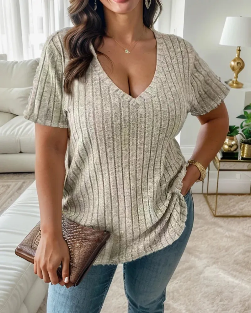 V Neck Striped Tops for Plus Size Women | Trendy T-Shirts
