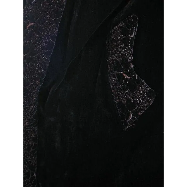 Vintage Black Silk Velvet Evening Coat Trapunto Designs 1940S 42" Bust