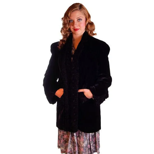 Vintage Black Silk Velvet Evening Coat Trapunto Designs 1940S 42" Bust