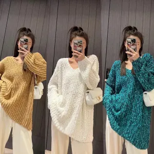 Vintage V-Neck Sweaters: 2023 Autumn/Winter for Casual Women