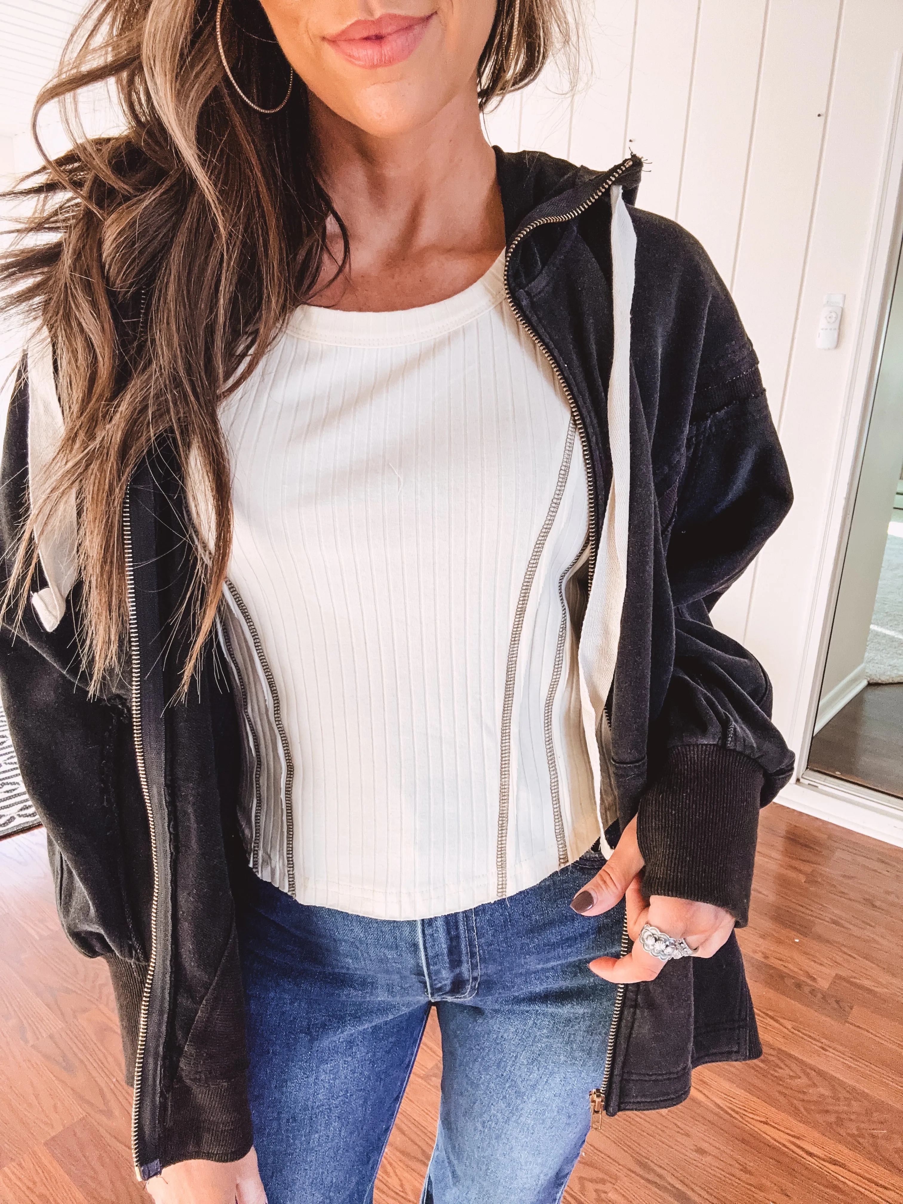 Washed Black Zip Up Hooded Jacket