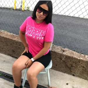 White Drippin Outline | Pink Tee