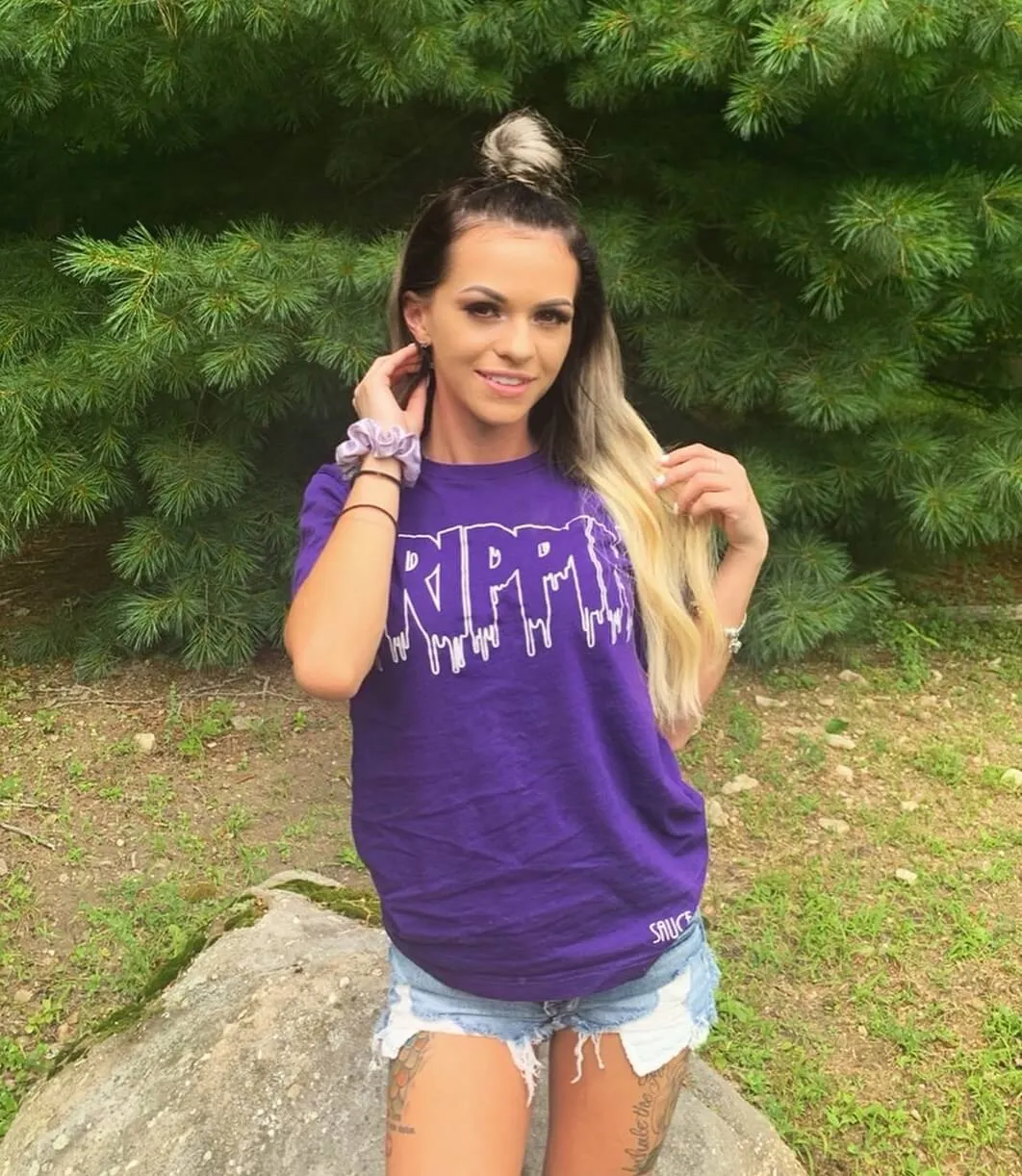 White Drippin Outline | Purple Tee