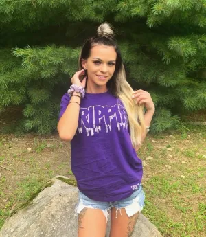 White Drippin Outline | Purple Tee