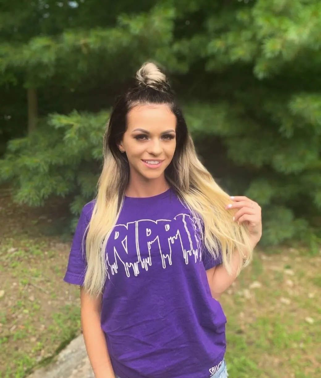White Drippin Outline | Purple Tee