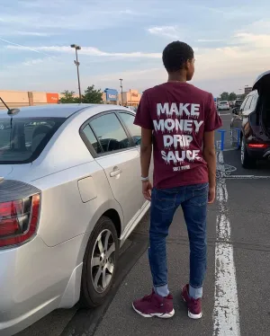 White Make Money Drip Sauce | Maroon Tee