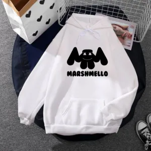 White Marshmello Fleece Full Sleeves Pull Over Hoodie For Men