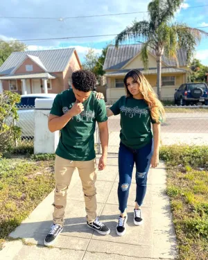 White Outline SA Drip | Forest Green Tee