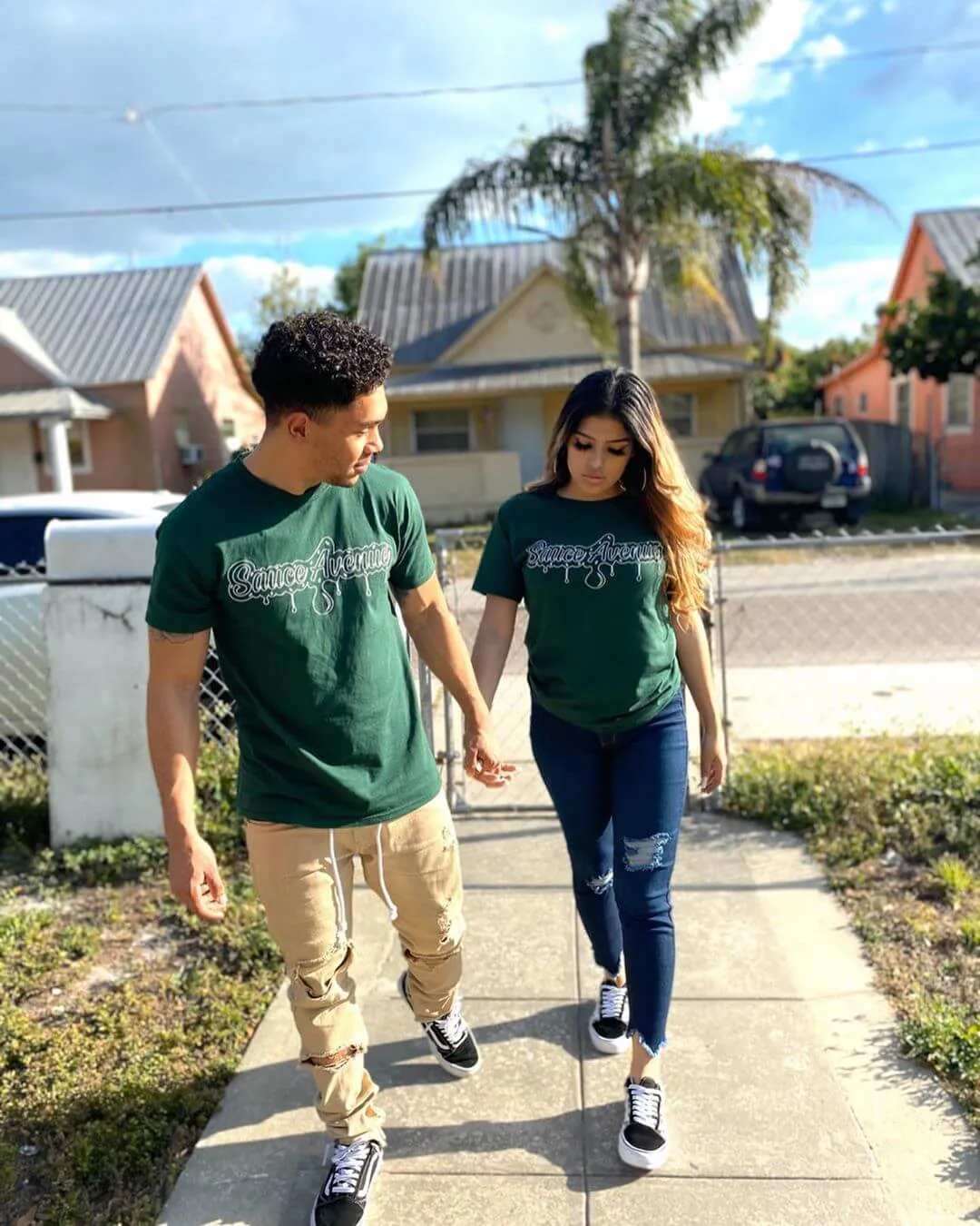 White Outline SA Drip | Forest Green Tee