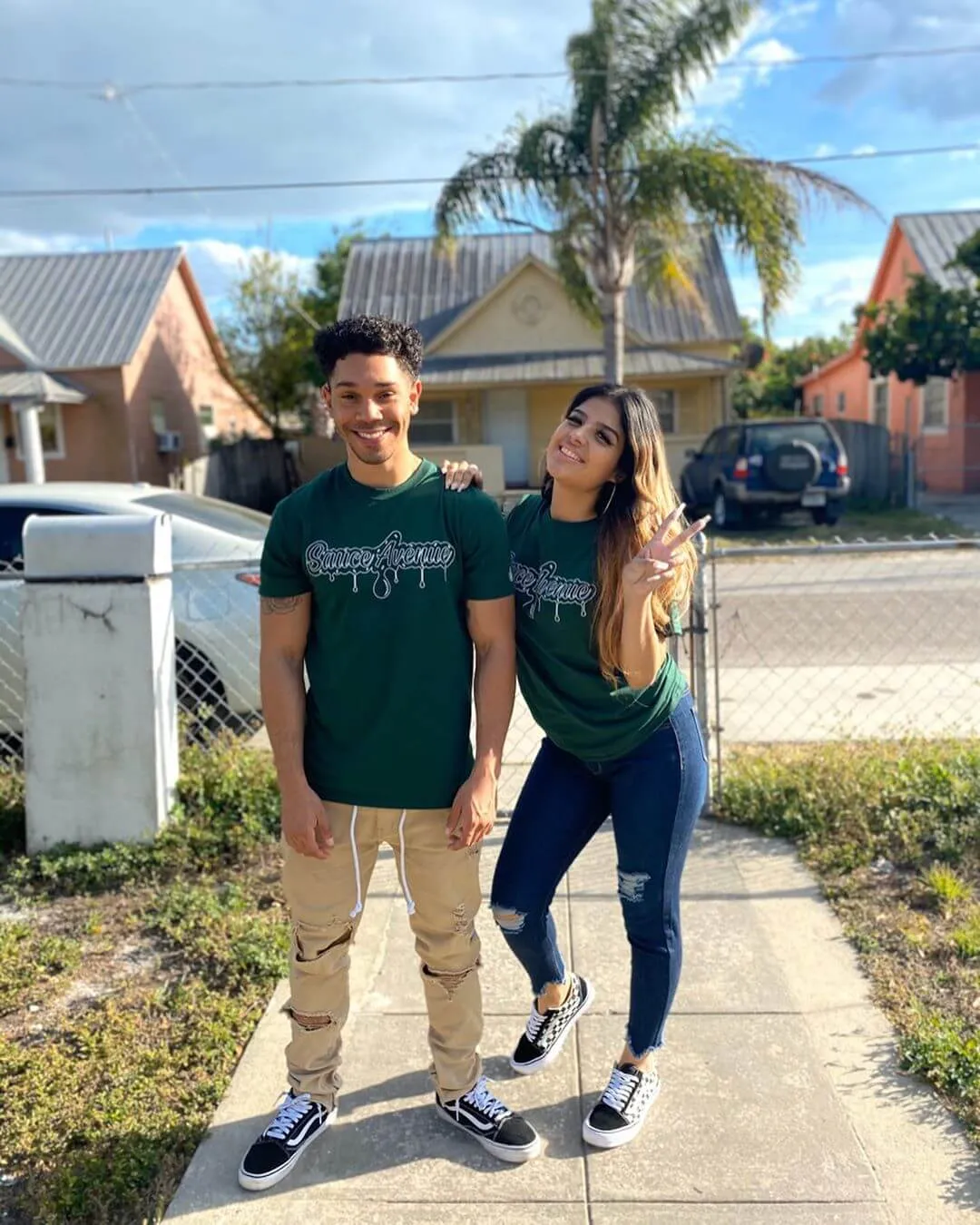 White Outline SA Drip | Forest Green Tee