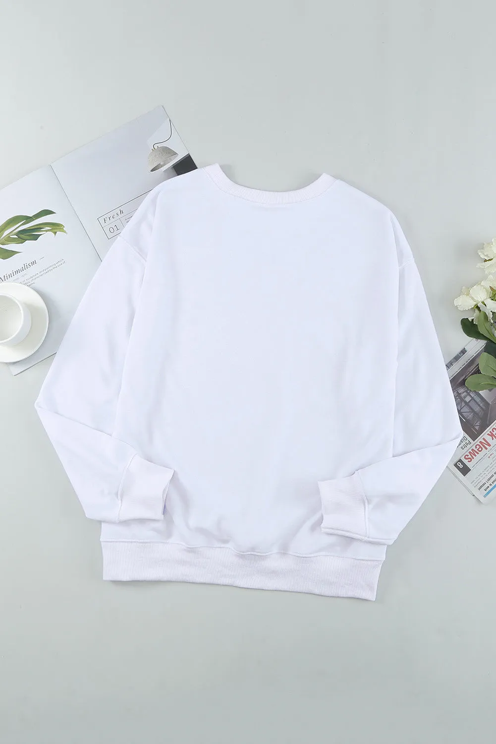 White Plain Crew Neck Pullover Sweatshirt