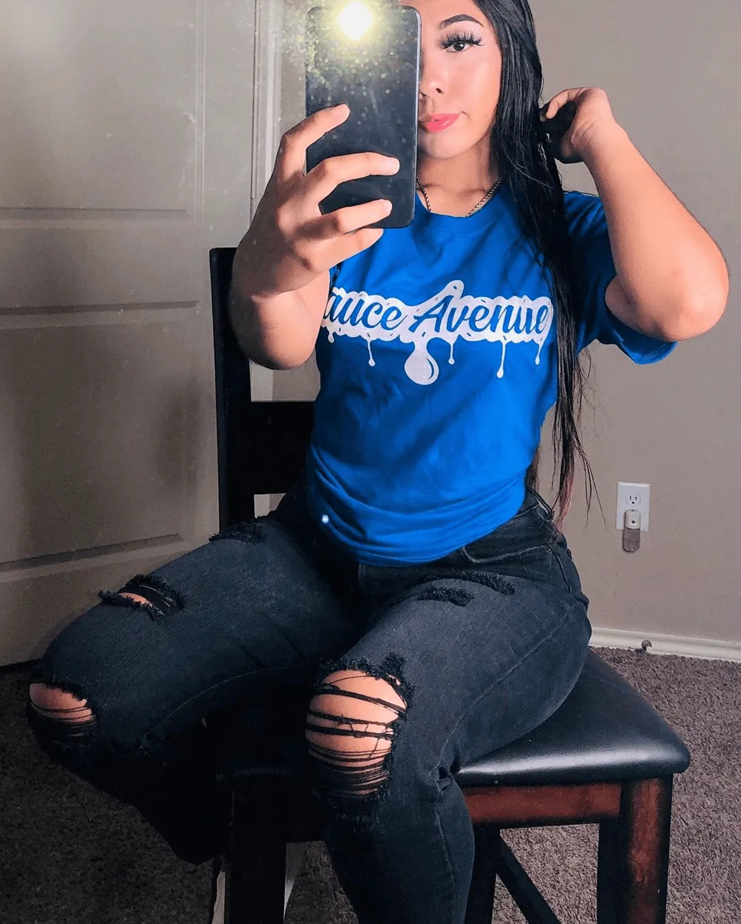 White SA Drip | Blue Tee