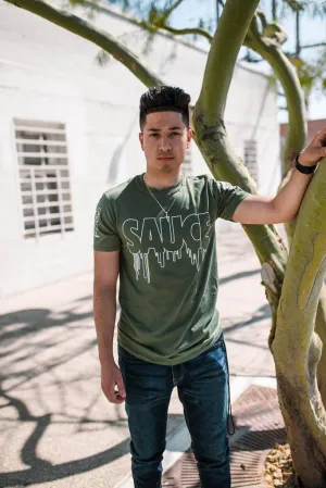 White Sauce Outline | Olive Tee (Outline Checkered Drippin Sleeves)