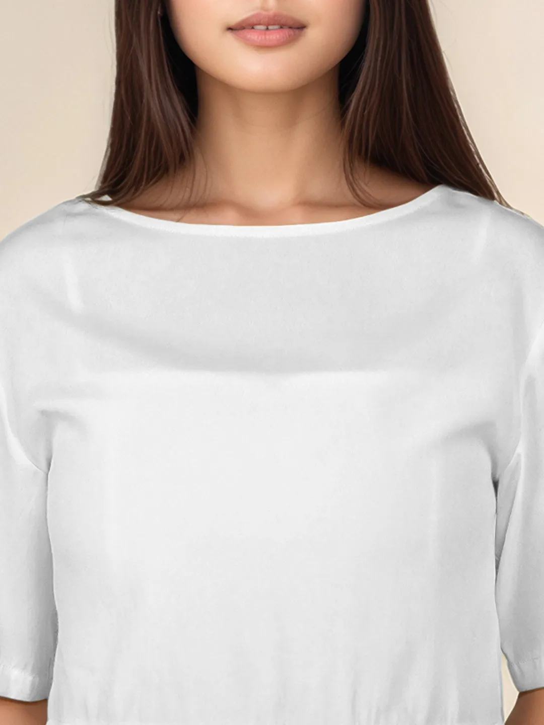 White Solid Round Neck Crop Top