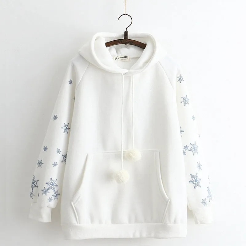 WHITE/BLUE SNOWFLAKE PRINT HOODIE UB2681