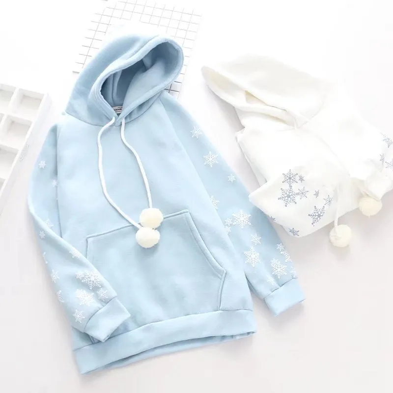 WHITE/BLUE SNOWFLAKE PRINT HOODIE UB2681