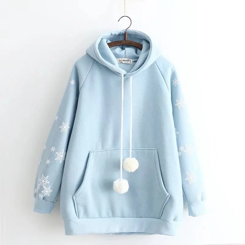 WHITE/BLUE SNOWFLAKE PRINT HOODIE UB2681