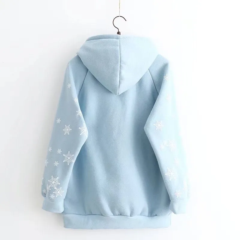 WHITE/BLUE SNOWFLAKE PRINT HOODIE UB2681