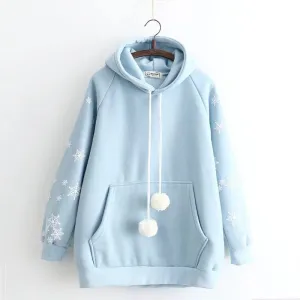 WHITE/BLUE SNOWFLAKE PRINT HOODIE UB2681
