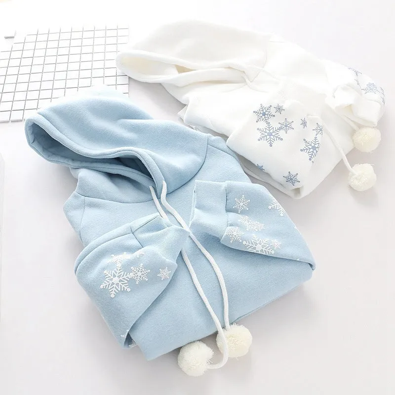 WHITE/BLUE SNOWFLAKE PRINT HOODIE UB2681