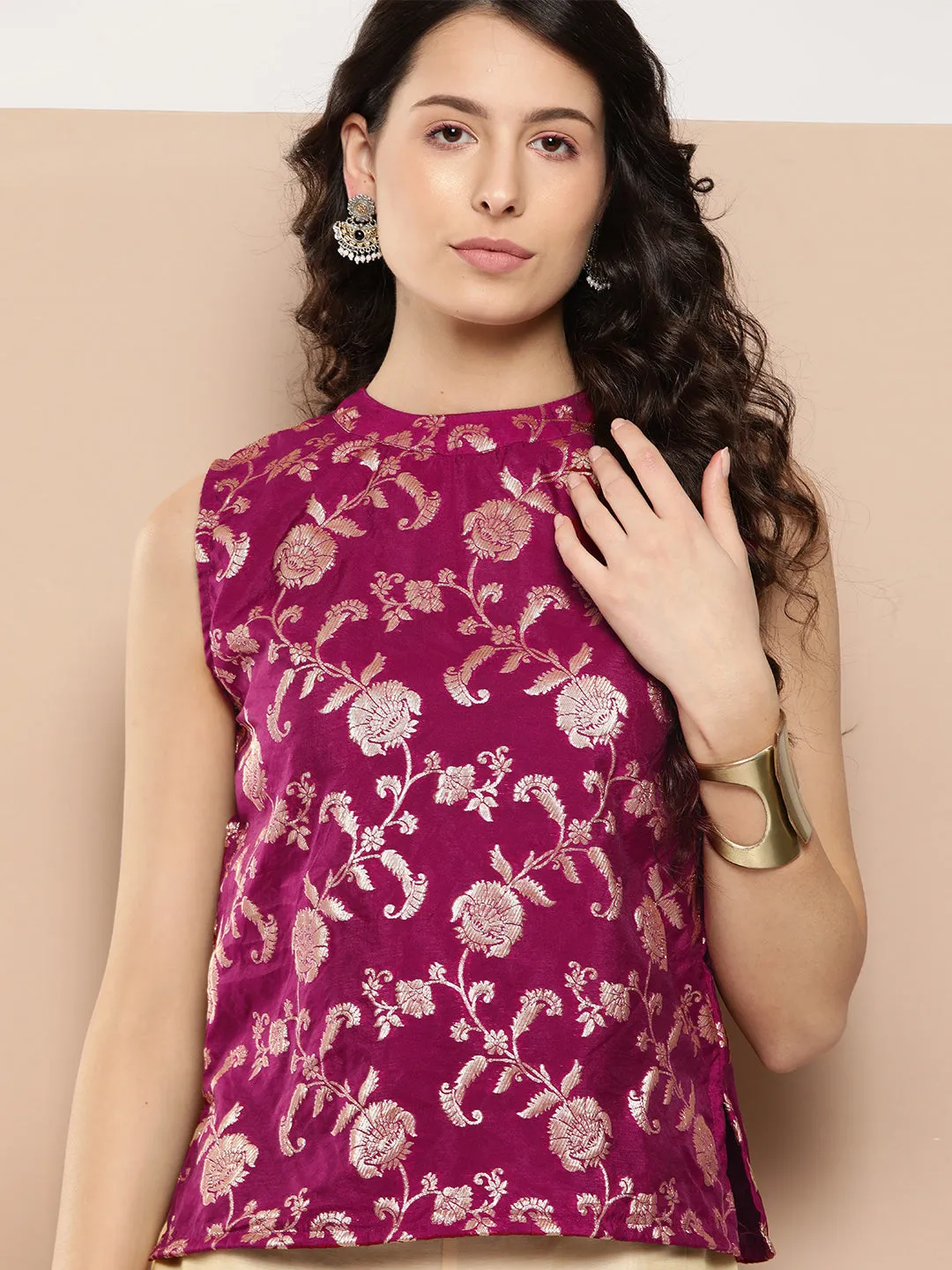 Wine Brocade Halter Top