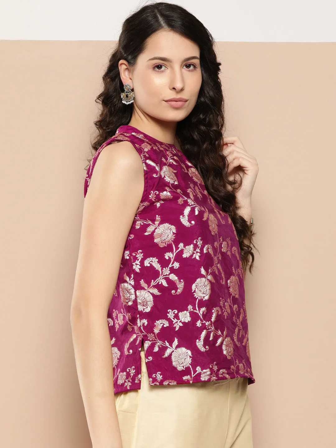 Wine Brocade Halter Top