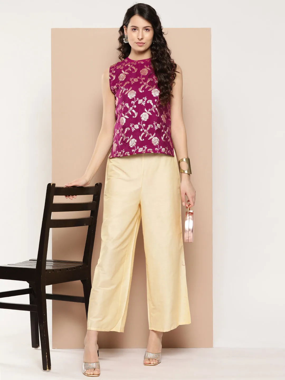 Wine Brocade Halter Top