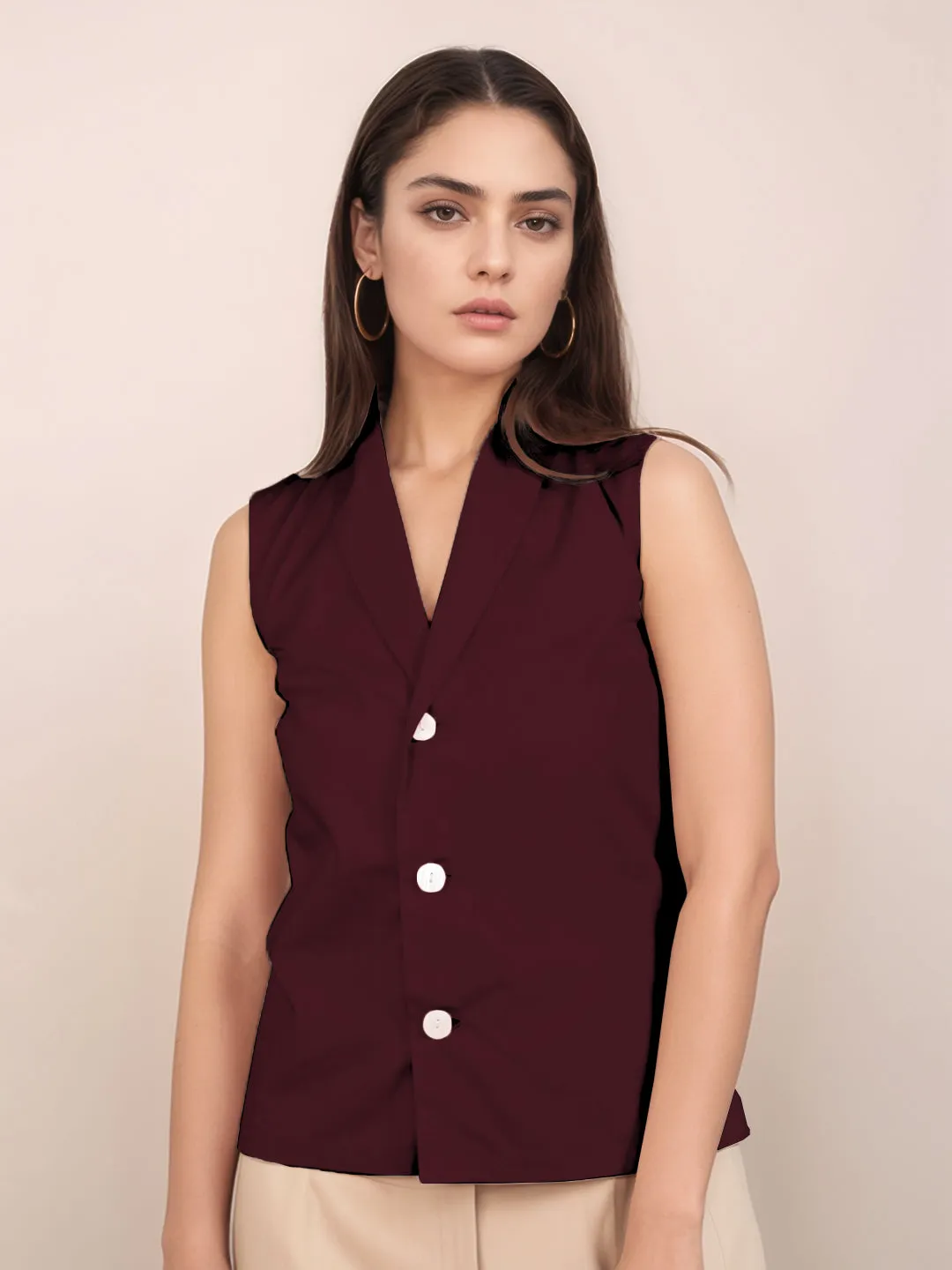 Wine Solid Sleeveless Top