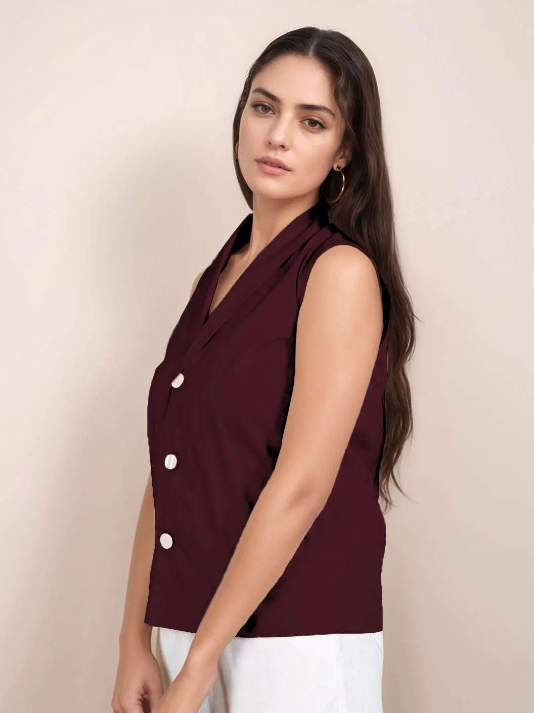 Wine Solid Sleeveless Top