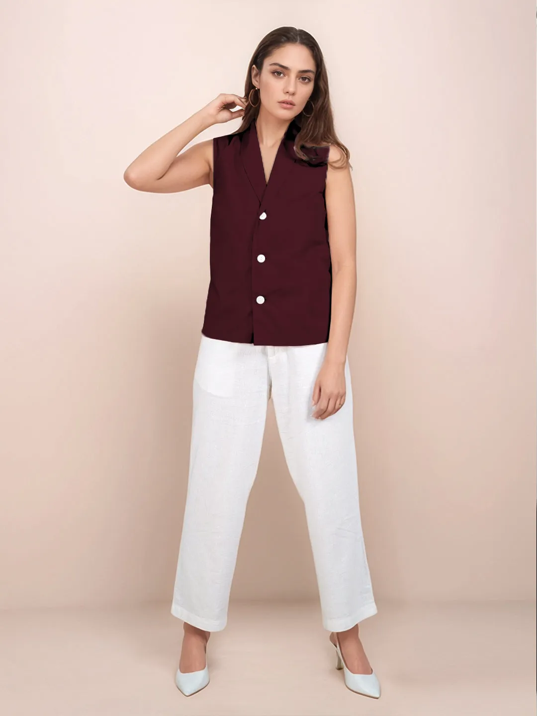 Wine Solid Sleeveless Top