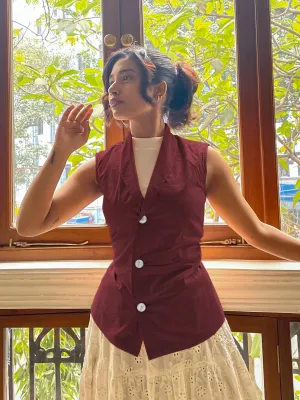 Wine Solid Sleeveless Top