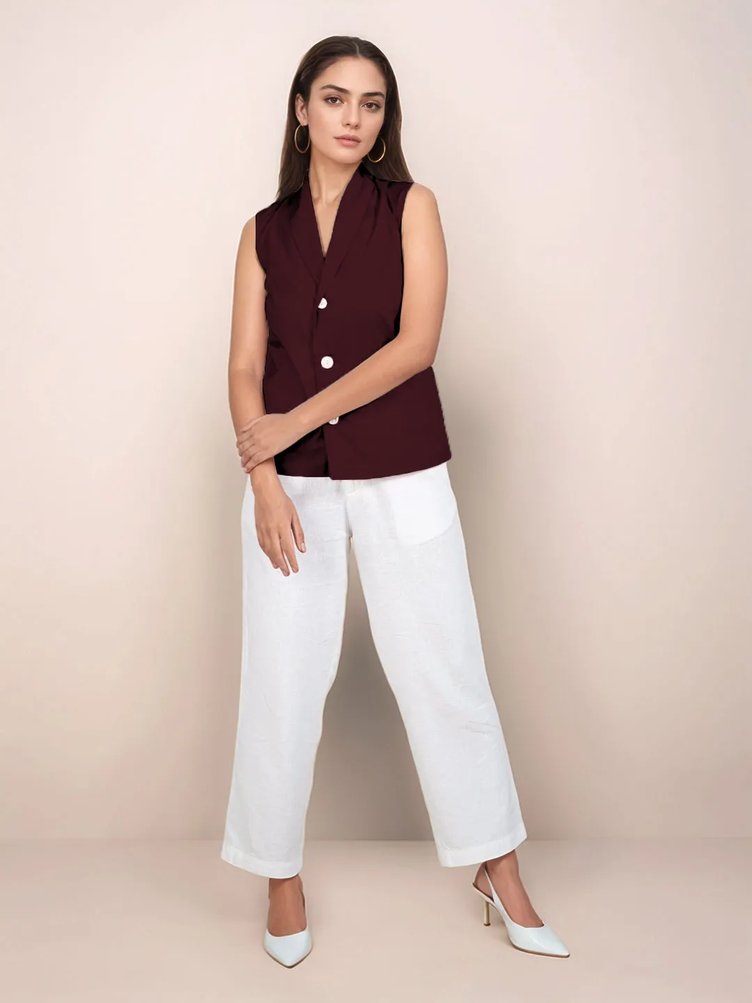 Wine Solid Sleeveless Top