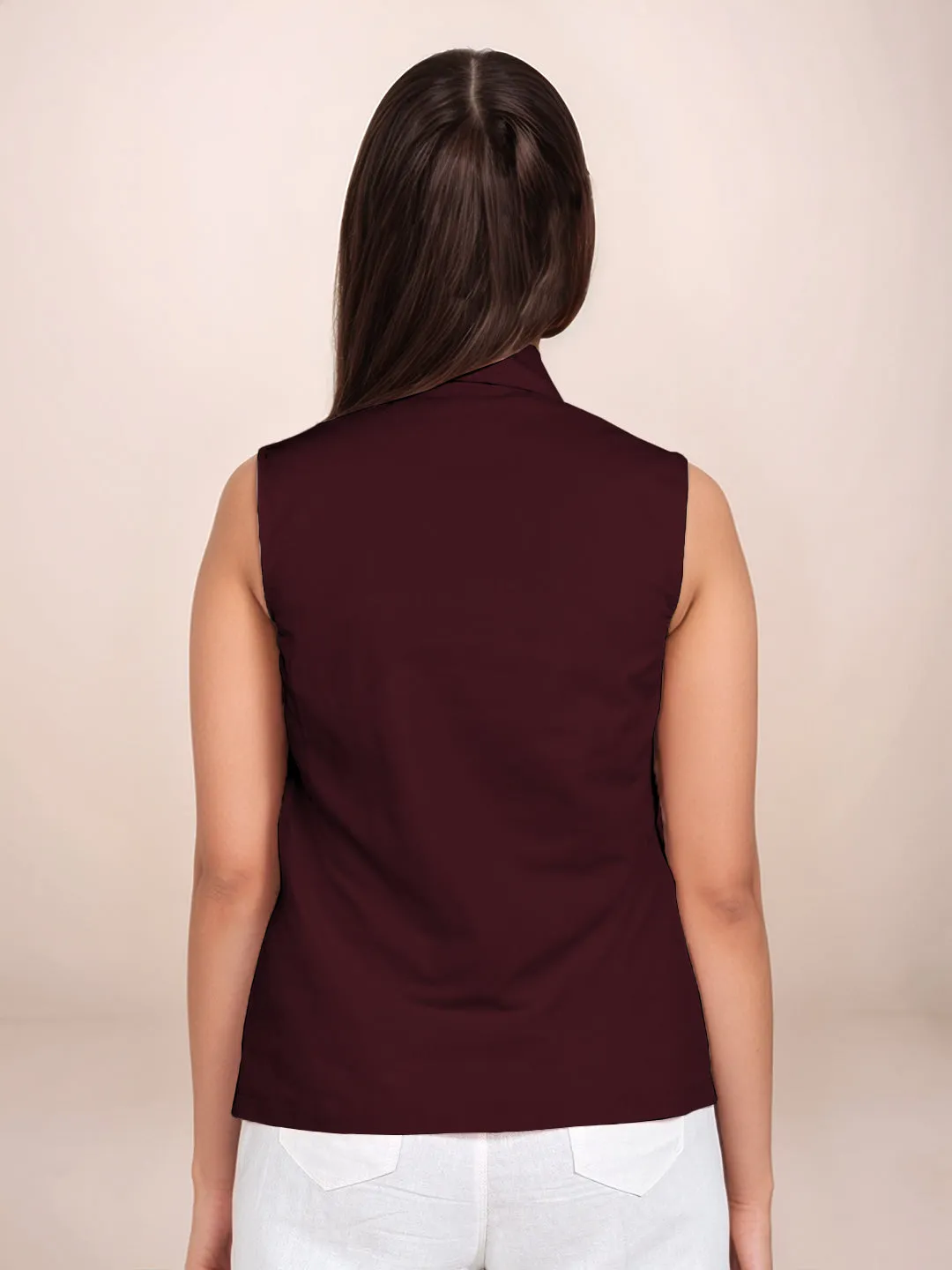 Wine Solid Sleeveless Top