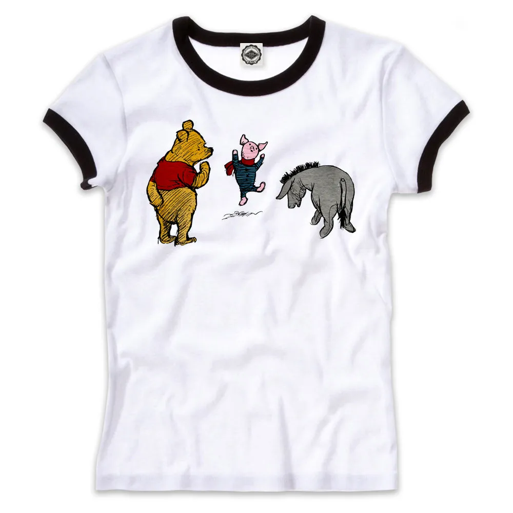 Winnie-The-Pooh, Piglet & Eeyore Women's Ringer Tee