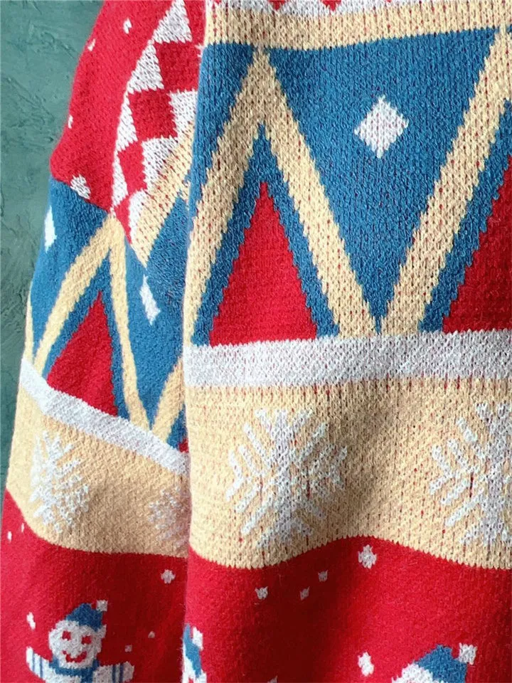 Winter Christmas Style Lovely Cartoon Snowman Print Pullover Wool Sweater for Women