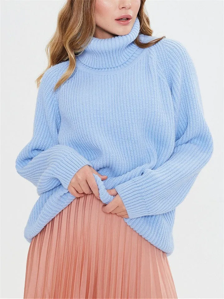 Winter High Collar Candy Color Knitted Sweaters for Sweet Lady