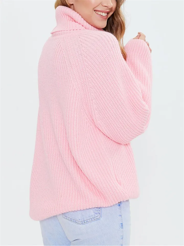 Winter High Collar Candy Color Knitted Sweaters for Sweet Lady