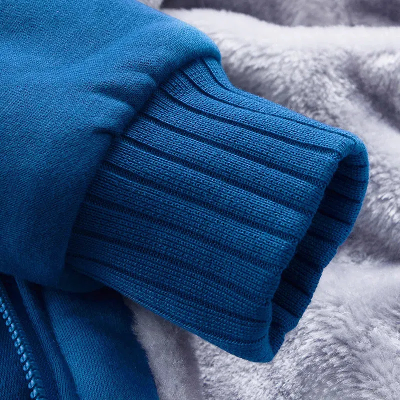 Winter Men's Thick Fleece Zip-Up Hoodie Jacket - Warm Casual Sportswear for Outdoor Activities