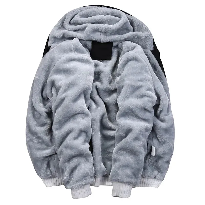 Winter Men's Thick Fleece Zip-Up Hoodie Jacket - Warm Casual Sportswear for Outdoor Activities