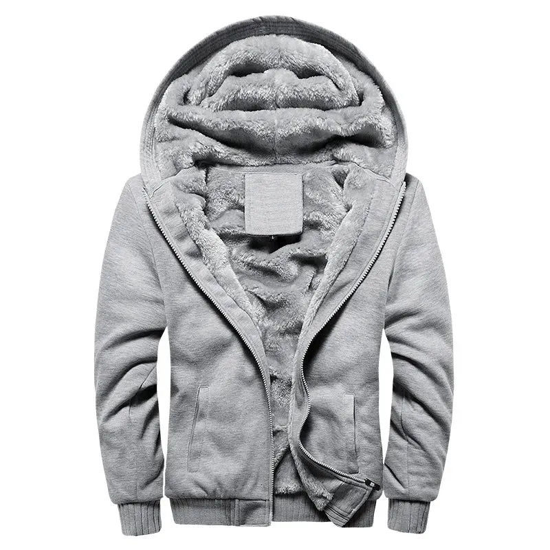 Winter Men's Thick Fleece Zip-Up Hoodie Jacket - Warm Casual Sportswear for Outdoor Activities