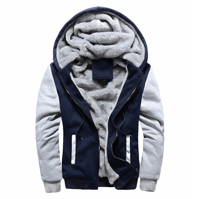 Winter Men's Thick Fleece Zip-Up Hoodie Jacket - Warm Casual Sportswear for Outdoor Activities