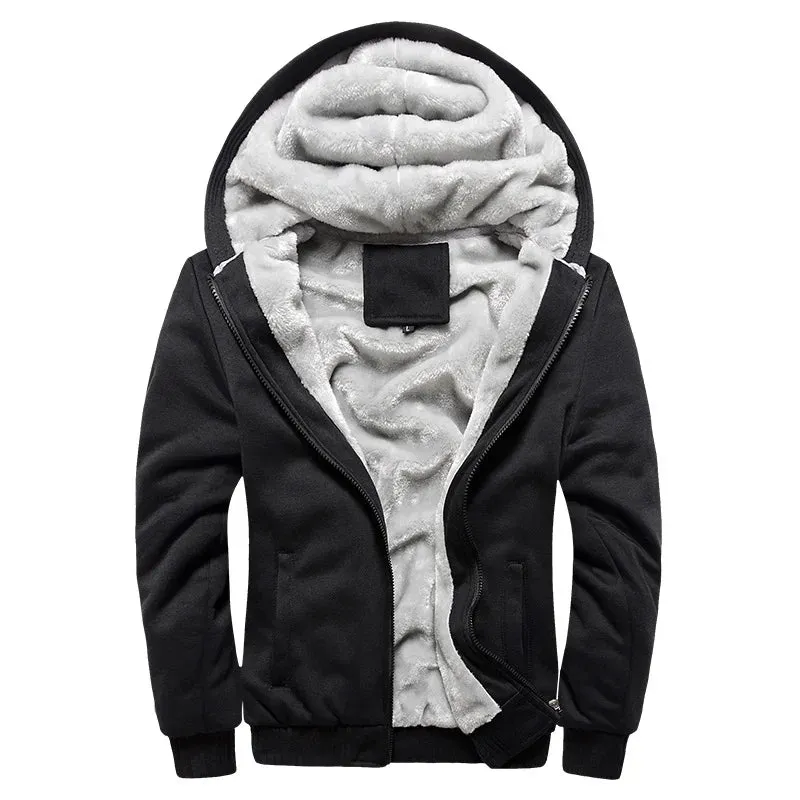 Winter Men's Thick Fleece Zip-Up Hoodie Jacket - Warm Casual Sportswear for Outdoor Activities