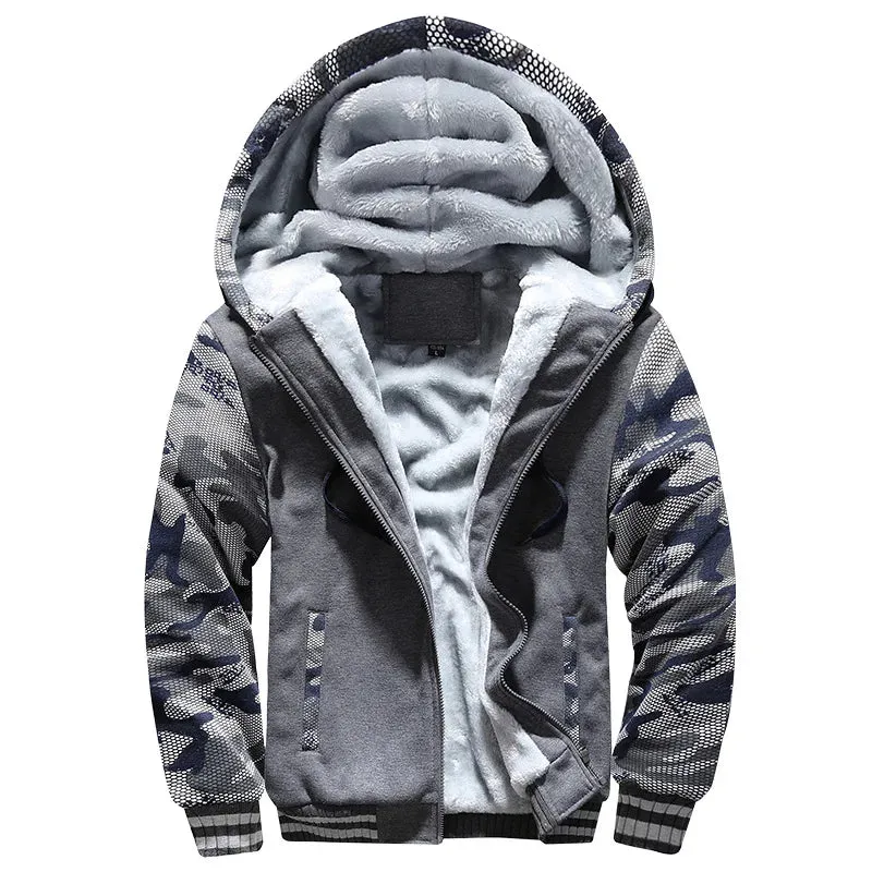 Winter Men's Thick Fleece Zip-Up Hoodie Jacket - Warm Casual Sportswear for Outdoor Activities