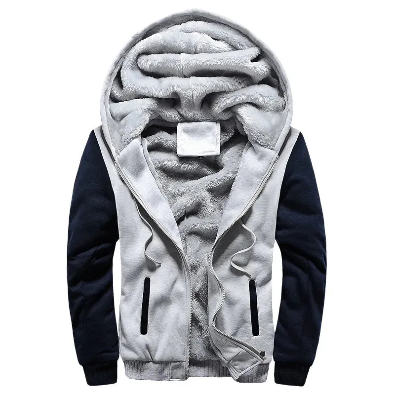 Winter Men's Thick Fleece Zip-Up Hoodie Jacket - Warm Casual Sportswear for Outdoor Activities