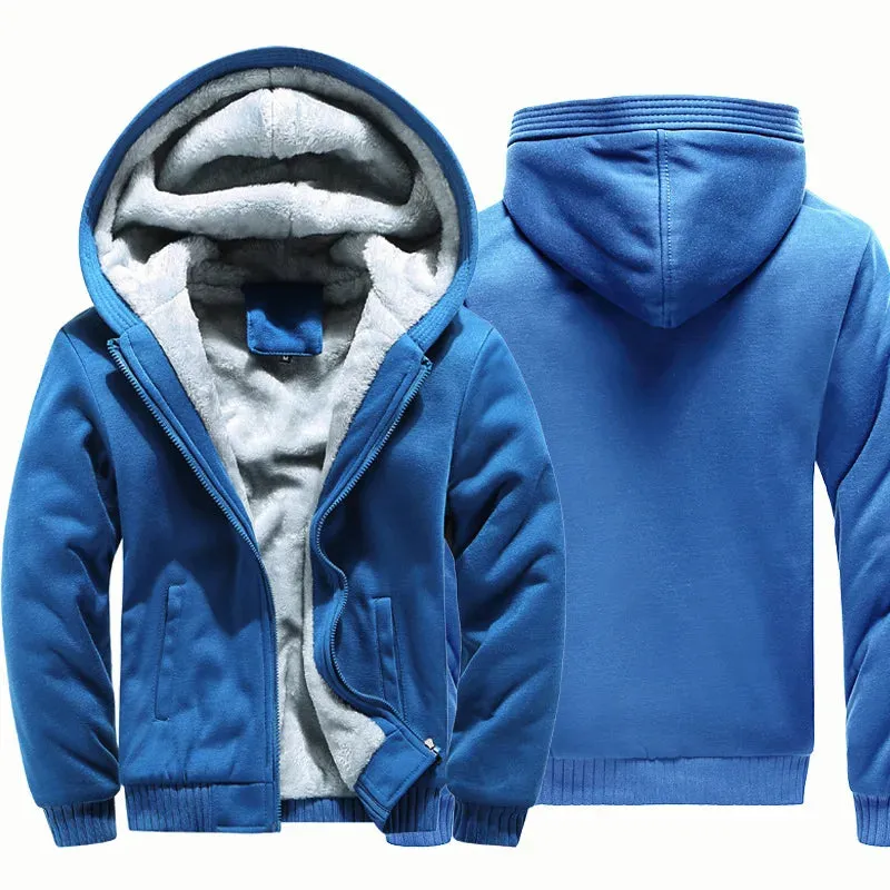Winter Men's Thick Fleece Zip-Up Hoodie Jacket - Warm Casual Sportswear for Outdoor Activities