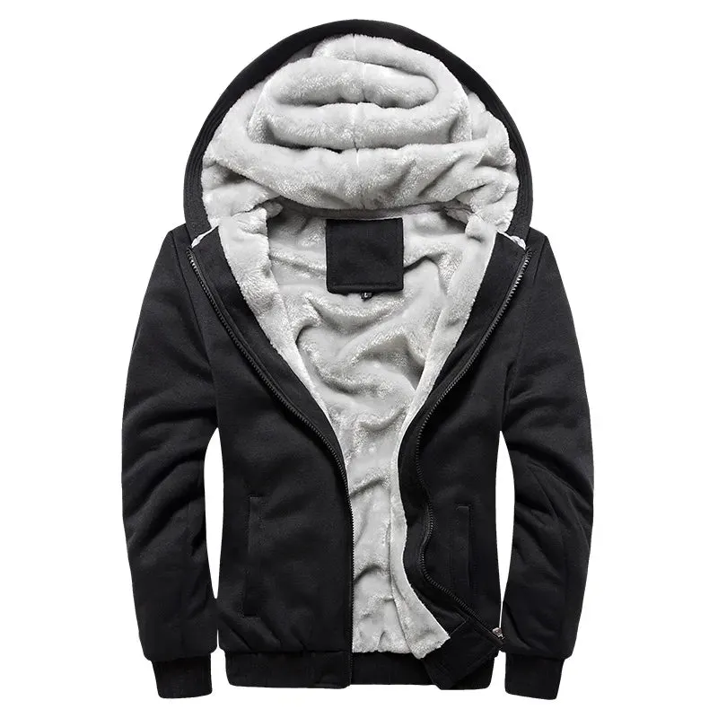 Winter Men's Thick Fleece Zip-Up Hoodie Jacket - Warm Casual Sportswear for Outdoor Activities