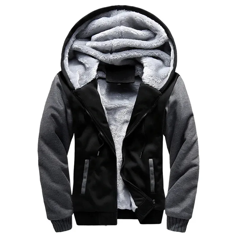 Winter Men's Thick Fleece Zip-Up Hoodie Jacket - Warm Casual Sportswear for Outdoor Activities