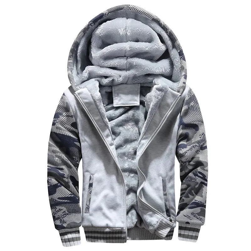 Winter Men's Thick Fleece Zip-Up Hoodie Jacket - Warm Casual Sportswear for Outdoor Activities